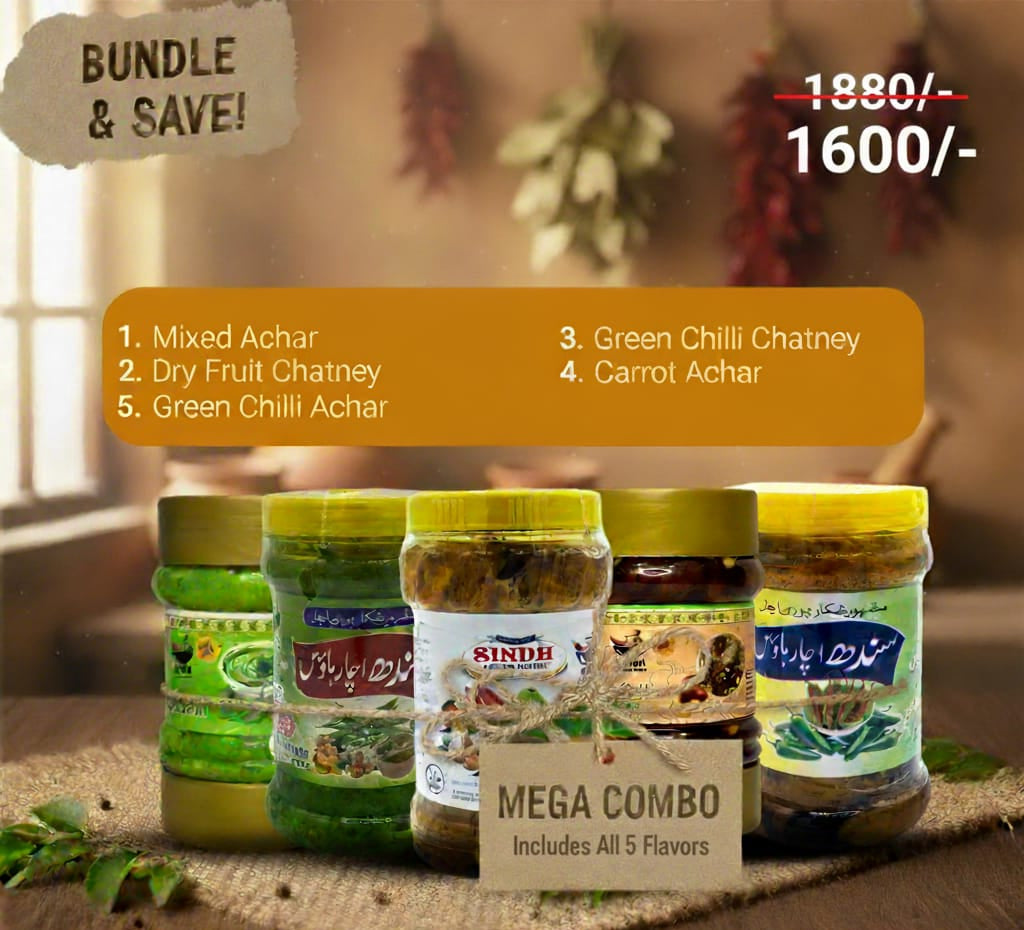 Mix Achar+Carrot Achar+Green Chilli Chutney+Dry Fruit Chutney+Green Chilli Achar