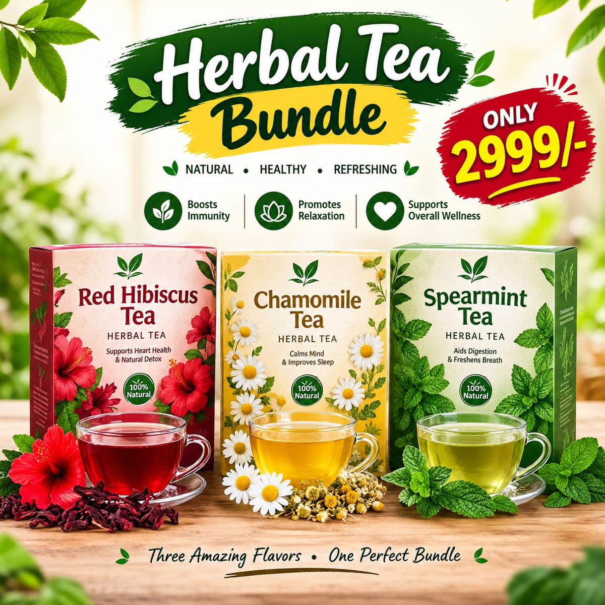 Herbal Tea Bundle (Red Hibiscus Tea , Chamomile Tea , Spearmint Tea)