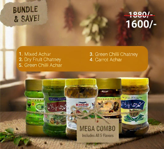 Mix Achar+Carrot Achar+Green Chilli Chutney+Dry Fruit Chutney+Green Chilli Achar